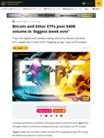 Bitcoin and Ethereum ETFs Post 'Biggest Week Ever' For Volume