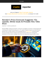 Render’s Price Forecast Suggests 15x Upside, While Ozak AI Presale Hits 100x Buzz