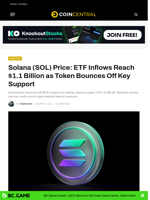 Solana (SOL) Price: ETF Inflows Reach $1.1 Billion as Token Bounces Off Key Support - CoinCentral