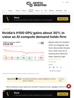 Nvidia's H100 GPU gains about 30% in value as AI compute demand holds firm