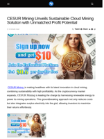 CESUR Mining Unveils Sustainable Cloud Mining Solution with Unmatched Profit Potential - Visionary Financial
