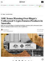 ASIC Issues Warning Over Bitget's 'Unlicensed' Crypto Futures Products in Australia - Decrypt