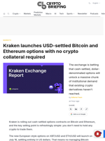 Kraken launches USD-settled Bitcoin and Ethereum options with no crypto collateral required