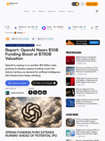 Report: OpenAI Nears $10B Funding Boost at $730B Valuation – Bitcoin News