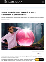 Vitalik Buterin Sells, ETH Price Sinks, Sentiment at Extreme Fear - DailyCoin