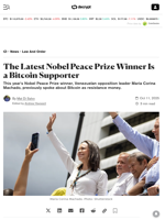 The Latest Nobel Peace Prize Winner Is a Bitcoin Supporter - Decrypt