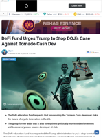 DeFi Fund Urges Trump to Stop DOJ’s Case Against Tornado Cash Dev
