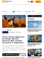 Texas House Approves Strategic Bitcoin Reserve Bill, Awaits Governor’s Signature – Crypto News Bitcoin News
