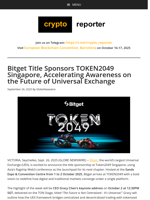 Bitget Title Sponsors TOKEN2049 Singapore, Accelerating Awareness on the Future of Universal Exchange