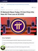 Pi Network News Today: Pi Coin Price Hits New All-Time Low at $0.2552