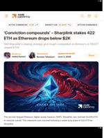 'Conviction compounds’ – Sharplink stakes 422 ETH as Ethereum drops below $2K - AMBCrypto