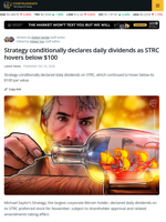 Strategy Conditionally Declares Daily Dividends as STRC Hovers Below $100