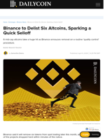 Binance to Delist Six Altcoins, Sparking a Quick Selloff - DailyCoin