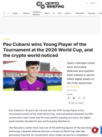 Pau Cubarsí wins Young Player of the Tournament at the 2026 World Cup, and the crypto world noticed