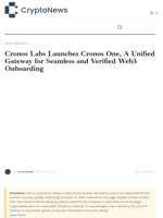 Cronos Labs Launches Cronos One, A Unified Gateway for Seamless and Verified Web3 Onboarding