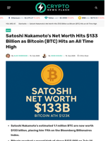 Satoshi Nakamoto’s Net Worth Hits $133 Billion