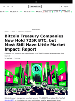 Bitcoin Treasury Companies Now Hold 725K BTC, but Most Still Have Little Market Impact: Report - 