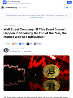 Wall Street Company: “If This Event Doesn’t Happen in Bitcoin by the End of the Year, the Market Will Face Difficulties”: Guest Post by Bitcoin Sistemi EN | CoinMarketCap