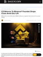 CZ Returns To Binance? Founder Drops Clues Amid DoJ Lift - DailyCoin