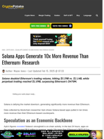 Solana Apps Generate 10x More Revenue Than Ethereum: Research