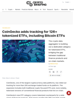 CoinGecko adds tracking for 126+ tokenized ETFs, including Bitcoin ETFs