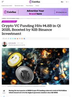 Crypto VC Funding Hits $4.8B in Q1 2025, Boosted by $2B Binance Investment