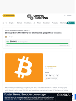 Strategy buys 17,585 BTC for $1.3B amid geopolitical tensions