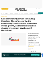 Kain Warwick: Quantum computing threatens Bitcoin's security, the community's resistance to innovation stifles growth, and financial tribalism shapes investment psychology | Unchained