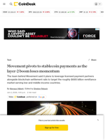 Ethereum (ETH) news: Movement pivots to stablecoin payments as the layer-2 boom loses momentum