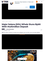 Major Solana (SOL) Whale Stuns Bybit With Multimillion Deposit - U.Today