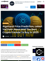 Algorand Price Prediction, Latest VeChain News and The Best Crypto Presale To Buy In 2025 | Live Bitcoin News