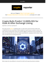 Crypto Bulls Predict 12,000% ROI for Ozak AI After Exchange Listing