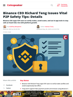 Binance CEO Richard Teng Issues Vital P2P Safety Tips: Details - Coinspeaker