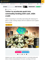 Tether Expands Commodity Lending With $1.5B in Trade Credit