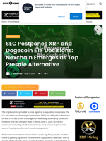 SEC Postpones XRP and Dogecoin ETF Decisions: Nexchain Emerges as Top Presale Alternative | Live Bitcoin News