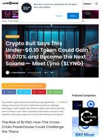 Crypto Bull Says This Under-$0.10 Token Could Gain 19,070% and Become the Next Solana — Meet Lyno ($LYNO) | Live Bitcoin News