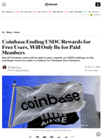 Coinbase Ending USDC Rewards for Free Users, Will Only Be for Paid Members - Decrypt