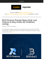 RCO Finance Presale Nears End: Last Chance to Buy Under $0.16 Before Listing