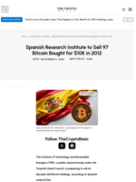 Spanish Research Institute to Sell 97 Bitcoin Bought for $10K in 2012