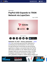 PayPal USD Expands to TRON Network via LayerZero