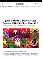 Ripple’s RLUSD Market Cap Passes $515M, Flips TrueUSD - 