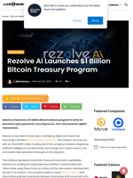 Rezolve Ai Launches $1 Billion Bitcoin Treasury Program | Live Bitcoin News