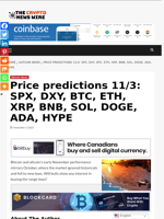Price predictions 11/3: SPX, DXY, BTC, ETH, XRP, BNB, SOL, DOGE, ADA, HYPE - The Crypto News Wire