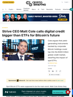 Strive CEO Matt Cole calls digital credit bigger than ETFs for Bitcoin's future