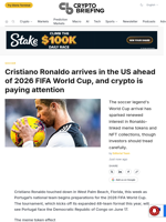 Cristiano Ronaldo arrives in the US ahead of 2026 FIFA World Cup, and crypto is paying attention