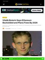 Vitalik Buterin Says Ethereum Backslided and Plans Fixes By 2026