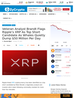 Veteran Analyst Brandt Flags Ripple’s XRP As Top Short Candidate As Whales Quietly Dump $50 Million Per Day ⋆ ZyCrypto