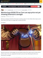 Bitmine Buys $52M ETH, Tom Lee Says Fundamentals Strong