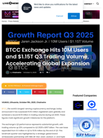 BTCC Exchange Hits 10M Users and $1.15T Q3 Trading Volume, Accelerating Global Expansion | Live Bitcoin News