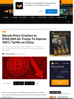 Bitcoin Price Dumps To $108,000, Trump Puts Tariffs On China